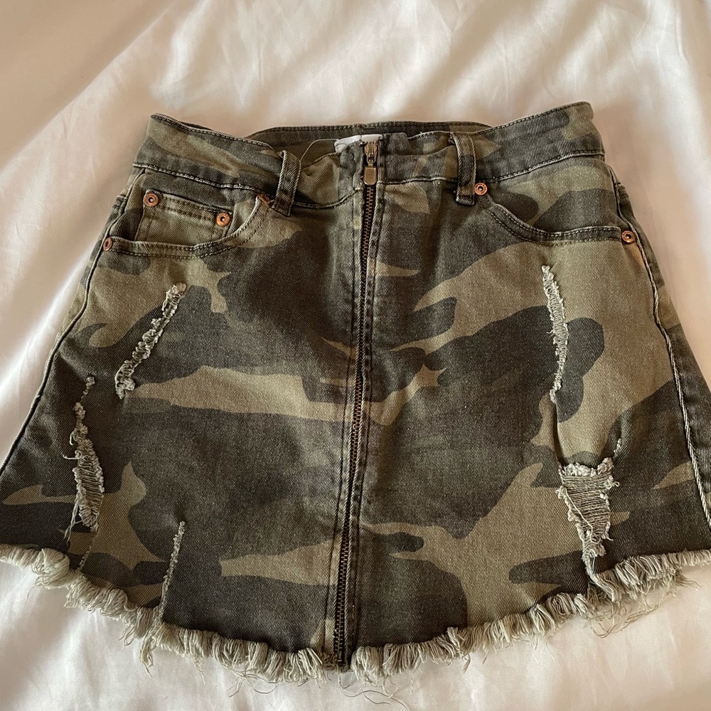 DANCE AND MARVEL CAMO MINI DENIM SKIRT